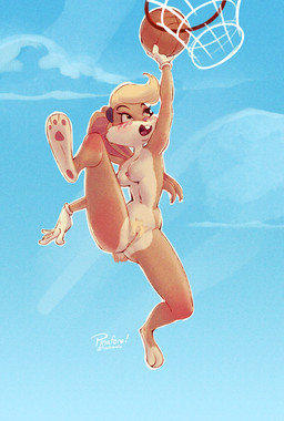 3_toes 5_fingers anatomically_inaccurate anatomically_inaccurate_pawpads anthro anus areola ball basketball basketball_(ball) basketball_hoop black_eyebrows blonde_hair blonde_pubes blue_sky blush blush_lines breasts buckteeth butt clothing cloud countershade_breasts countershade_butt countershade_crotch countershade_face countershade_feet countershade_fur countershade_neck countershade_tail countershade_torso countershading exposure_variation eyebrows eyelashes feet female female_anthro fingers front_view fur genitals gloves gloves_only green_eyes hair hand_above_head handwear handwear_only heel_pad hindpaw holding_ball holding_object humanoid_genitalia humanoid_hands humanoid_vulva iris long_ears looking_at_object looking_up medium_breasts midair mostly_nude mostly_nude_anthro mostly_nude_female multicolored_body multicolored_fur navel nipples nude open_mouth outdoor_nudity outline outside pawpads paws pink_areola pink_blush pink_inner_ear pink_nipples pink_nose pink_pawpads pink_tongue pubes pupils raised_arm short_hair short_tail sky slim slim_anthro slim_female solo tail tan_body tan_ears tan_fur tan_tail teeth text toes tongue two_tone_body two_tone_fur vulva whiskers white_body white_breasts white_clothing white_countershading white_fur white_gloves white_handwear white_neck white_outline white_sclera white_text white_toes white_whiskers pinafore_(artist) looney_tunes warner_brothers lola_bunny lagomorph leporid mammal rabbit artist_name digital_media_(artwork) full-length_portrait hi_res portrait shaded