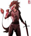 ambiguous_gender anthro armor blood bodily_fluids crazy_eyes gore mask melee_weapon solo sword tail weapon yellow_eyes kanevex vilous neuria_(timberwolf0924) avian hybrid mammal nevrean sergal hi_res