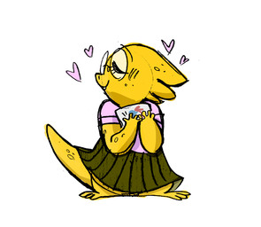 3_toes 4_fingers anthro barefoot biped blush bottomwear clothed clothing eyes_closed eyewear feet female fingers glasses heart_symbol scales shirt simple_background skirt solo tail tail_under_skirt toes topwear white_background yellow_body yellow_scales appulsprite undertale undertale_(series) alphys lizard reptile scalie 2016 source_request