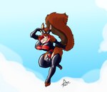 anthro breasts bulge cleavage clothed clothing flying glistening glistening_clothing gynomorph hyper intersex mask muscular solo superhero boo3 sprocket_(boo3) mammal rodent sciurid tree_squirrel hi_res