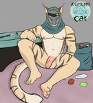 5_toes a_glitched_cat absurd_res anthro armor balls bethesda_softworks covered_face feet felid feline genitals glowing glowing_eyes headgear helmet hi_res khajiit male mammal mask microsoft nipples pecs penis shilo_(a_glitched_cat) solo the_elder_scrolls toes