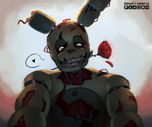 anthro flower flower_in_mouth heart_symbol machine male plant rose_(flower) rose_in_mouth solo teeth wire orfiarts five_nights_at_freddy's five_nights_at_freddy's_3 scottgames springtrap_(fnaf) animatronic lagomorph leporid mammal rabbit robot 2025 digital_media_(artwork) hi_res