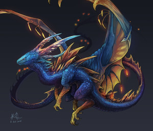 amber_sclera ambiguous_gender back_spikes back_wings black_background blue_body blue_scales blue_spikes blue_wings claws feral frill_(anatomy) glowing head_horn head_spikes horn long_tail looking_aside membrane_(anatomy) membranous_wings mouth_closed multicolored_body multicolored_scales scales side_view simple_background solo spikes spikes_(anatomy) spread_wings tail tail_frill two_tone_body two_tone_scales wings yellow_body yellow_eyes yellow_membrane yellow_scales yellow_spikes yellow_wings chiayeeee mythology dragon mythological_creature mythological_scalie scalie winged_dragon 2015 dated digital_drawing_(artwork) digital_media_(artwork) full-length_portrait hi_res portrait signature
