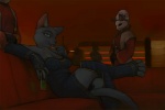 anthro bar beverage bodyguard classy claws clothing concealed_weapon dress ear_piercing female food ice lounging machine nightclub piercing solo tail tongue weapon ipoke sylvia_(ipoke) domestic_cat felid feline felis mammal robot