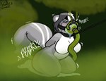 anthro ball_gag big_butt breasts butt fart fart_cloud fart_fetish fart_tubes female gag nude simple_background solo tail text mintyskunk mammal mephitid skunk digital_media_(artwork)