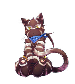ambiguous_gender anthro biped black_body black_fur fur kemono paws simple_background sitting solo white_background white_body white_fur chiro_(artist) felid feline mammal 2015