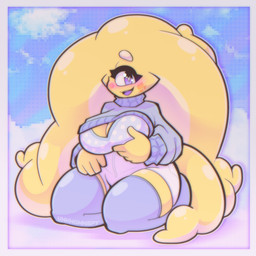 anthro banana big_breasts blush bottomwear bra breasts cleavage clothed clothing female food footwear fruit hand_on_breast heart_eyes heart_symbol kneeling legwear looking_at_viewer overweight overweight_female plant pseudo_hair purple_eyes purple_tongue raised_clothing raised_shirt raised_topwear shirt shorts smile socks solo sweater tentacle_hair tentacles thick_thighs thigh_highs thigh_socks tongue topwear underwear wide_hips unknownspy banban_(unknownspy) animal_humanoid aquatic aquatic_humanoid cephalopod cephalopod_humanoid cyclops humanoid mollusk mollusk_humanoid 1:1 hi_res