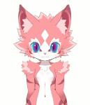 anthro biped blue_eyes breasts ears_up eyes_closed featureless_breasts female fur half-closed_eyes inner_ear_fluff looking_at_viewer multicolored_eyes narrowed_eyes navel open_mouth pink_body pink_fur purple_eyes simple_background small_breasts smile solo standing tuft white_background white_body cotora emofuri nyaou_(cotora) mammal 2d_animation animated digital_media_(artwork) half-length_portrait loop motion_tweening portrait short_playtime