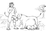 2018 anthro anthro_on_feral balls belly bestiality big_balls big_belly big_penis bodily_fluids breasts cum cum_inflation cum_inside digital_media_(artwork) duo erection eyes_closed featherhead felid fellatio female feral fur genital_fluids genitals huge_balls huge_belly huge_penis humanoid_genitalia humanoid_penis hyper hyper_belly incoming inflation intraspecies licking lion male male/female male_on_feral mammal monochrome multi_breast nipples nude oral pantherine penile penis penis_lick sex tail tail_tuft teats tongue tongue_out tuft vein what_has_science_done