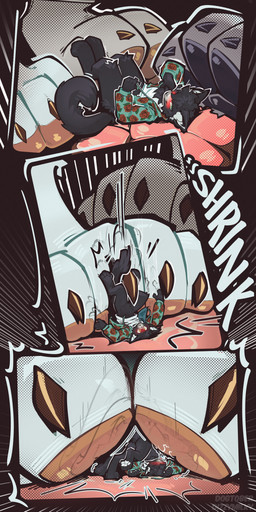 4_toes 5_fingers ^w^ afterimage anthro barefoot bent_legs black_body black_fur blush bodily_fluids bottomless bottomless_anthro cheek_tuft chest_tuft claws clothed clothing curved_text emanata extreme_size_difference faceless_anthro faceless_character facial_tuft feet finger_claws fingers floral_pattern focus_lines foot_fetish foot_lick fur green_eyes group hair hindpaw hip_tuft hoodie impact_lines inner_ear_fluff knee_tuft leg_tuft licking licking_another light lying macro_anthro micro micro_anthro mostly_offscreen_anthro mostly_offscreen_character on_back outline panel_overlap panel_tilt pantless_anthro path_lines pattern_clothing pattern_hoodie pattern_topwear pawpads paws saliva saliva_on_foot saliva_string semi-anthro shirt short_hair shrinking size_difference size_transformation stylized_text sweater tail text textured three_frame_image three_frame_sequence toe_claws toe_lick toes tongue tongue_out topwear transformation tremble_lines tremble_spikes tuft underfoot white_body white_clothing white_fur white_inner_ear white_inner_ear_fluff white_outline white_shirt white_topwear dizzymilky domestic_cat felid feline felis mammal absurd_res colored comic digital_media_(artwork) halftone handwritten_text hi_res huge_filesize lighting screentone sequence shaded