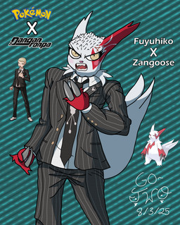 angry anthro blush claws clothing cross-popping_vein fist male pinstripe_suit solo tail go-two danganronpa danganronpa_2 nintendo pokemon spike_chunsoft fuyuhiko_kuzuryu generation_3_pokemon herpestid mammal mongoose pokemon_(species) zangoose absurd_res hi_res