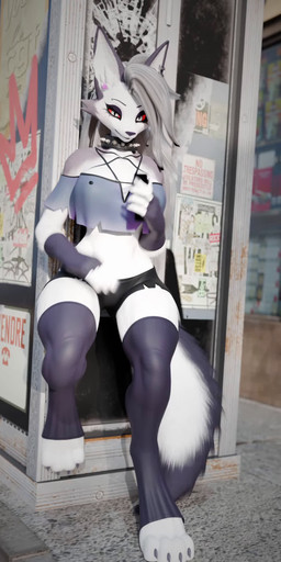 anthro biped bottomwear breasts clothed clothed_anthro clothing collar crop_top electronics female fur grey_hair hair legwear looking_at_viewer music one_eye_closed phone public pupils shirt shorts smile solo spiked_collar spikes standing tail thick_thighs thigh_highs topwear white_body white_fur wide_hips wink winking_at_viewer smallbeanlex dogzeela_(modeler) bbnomoney_(music) hellaverse helluva_boss mythology loona_(helluva_boss) canid canid_demon canine demon hellhound hybrid mammal mythological_canine mythological_creature 3d_(artwork) 3d_animation 6:13 animated digital_media_(artwork) hi_res short_playtime sound webm