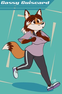 anthro breasts brown_eyes brown_hair clothed clothing dipstick_tail ear_piercing exercise female footwear fur gloves_(marking) hair jogging markings orange_body orange_fur piercing shoes solo tail tail_markings tvma cassie_guiscard canid canine fox mammal 2020 absurd_res hi_res