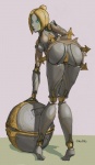 bent_over blonde_hair breasts butt female genitals hair looking_at_viewer looking_back machine not_furry presenting pussy robot_joints simple_background solo aka6 league_of_legends riot_games tencent orianna_(lol) android humanoid robot digital_media_(artwork)