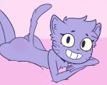 anthro bed breasts butt clothing female footwear fur furniture legwear looking_at_viewer lying nude purple_body purple_fur smile socks solo stockings underwear youtuber unknown_artist katzun felid mammal