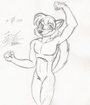 2006 5_fingers anthro athletic athletic_anthro athletic_male biped canid canine canis featureless_chest featureless_crotch fingers fist greyscale hair looking_at_viewer male mammal monochrome nude pecs raised_arm raised_fist raised_hand sage_freehaven_(artist) simple_background sketch solo standing tail traditional_media_(artwork) ventral_groove white_background wolf
