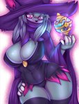 anthro big_breasts biped breasts clothed clothing eyebrows eyelashes female fingers hair legwear pal_sphere solo text cheezayballz palworld pocketpair katress pal_(species) 2025 artist_name digital_media_(artwork) hi_res