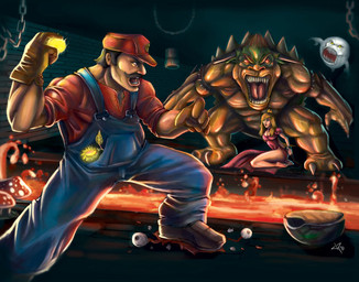 amanita amanitaceae anthro blood bodily_fluids clothing collar crown female fire fire_flower flower fly_agaric fungus gore group hat headgear headwear horn lava male mushroom plant princess royalty shell spikes jpzilla mario_bros nintendo bowser mario princess_peach boo_(mario) ghost goomba human koopa mammal scalie spirit undead 2010