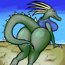 anthro butt butt_focus clothing female poolside reptile_tail solo spiked_tail spikes spikes_(anatomy) swimming_pool swimwear tail noxdec alligator alligatorid crocodilian reptile scalie 1:1 hi_res