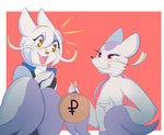 anthro clothed clothing duo female licking licking_lips male male/female money money_bag overjoyed tipping tongue tongue_out kitsunekotaro nintendo pokemon fan_character shoa_mien generation_5_pokemon mienshao pokemon_(species)