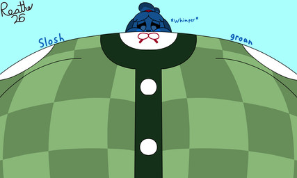 accessory anthro big_breasts black_sclera blue_background blue_body blue_ears blue_eyes blue_hair blue_nose blueberry_inflation body_inflation breast_expansion breasts clothing expansion female front_view green_clothing green_topwear green_vest groan hair hair_accessory hairband huge_breasts hyper hyper_breasts hyper_inflation immobile inflation looking_down onomatopoeia red_hairband round_body shirt simple_background slosh solo sound_effects spherical_inflation text tight_clothing topwear vest whimper white_clothing white_shirt white_topwear worried reathe animal_crossing nintendo isabelle_(animal_crossing) canid canine canis domestic_dog mammal shih_tzu toy_dog 2026 5:3 colored digital_media_(artwork) flat_colors half-length_portrait hi_res portrait signature