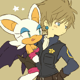 anthro bat_wings blue_eyes blue_eyeshadow blush breasts brown_hair cleavage clothed clothing duo ear_piercing ear_ring eyeshadow female fur green_eyes hair looking_away makeup membrane_(anatomy) membranous_wings piercing police police_uniform ring_piercing simple_background smile tan_background uniform white_body white_fur wings bukikobuta sega sonic_the_hedgehog_(series) rouge_the_bat topaz_(sonic) bat human mammal 1:1 2013 aliasing digital_media_(artwork) low_res oekaki