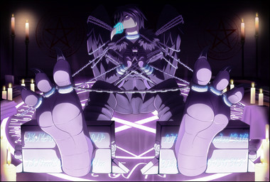3_toes anthro barefoot bdsm black_border bondage border bound candle captured chain chained collar cuff_(restraint) dark_room demonic dungeon fantasy feet humanoid_feet lock magic male muzzle_(object) occult_symbol pentagram plantigrade prisoner restrained restraints ritual shackles sitting slave solo stocks submissive submissive_male symbol toe_restraints toes incredibleediblecalico rajani_(ilovefeetandpaw) avian bird corvid corvus_(genus) crow oscine passerine hi_res