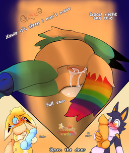 after_anal after_sex after_vaginal big_penis blush bodily_fluids cum cum_in_ass cum_in_vagina cum_inside female feral genital_fluids genitals group huge_penis hyper hyper_genitalia hyper_penis male male/female penis sleeping trio vaginal xevie_eevee_(artist) nintendo pokemon fan_character rayitos xevie_eevewhite_(character) ymir_(sallandril) eevee eeveelution generation_1_pokemon generation_7_pokemon jolteon lycanroc pokemon_(species) absurd_res hi_res