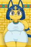 2:3 animal_crossing animated ankha_(animal_crossing) big_breasts black_eyes blue_hair breast_expansion breast_grab breast_play breasts expansion female hair hand_on_breast huge_breasts milkis2000 nintendo short_playtime solo tentacles yellow_body