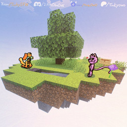 anthro bodily_fluids cobblestone_generator crying disappointed duo eyes_closed floating_island frown fur grass island kneeling long_tail male open_mouth orange_body orange_fur outside plant purple_body purple_fur tail tears text tree water tinky microsoft minecraft mob_entertainment mojang poppy_playtime smiling_critters xbox_game_studios catnap_(poppy_playtime) dogday_(poppy_playtime) canid canine canis domestic_cat domestic_dog felid feline felis mammal 1:1 url