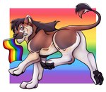 black_nose black_pawpads brown_body brown_fur feral flag_in_mouth fur glistening glistening_eyes lgbt_pride male pawpads pride_colors purple_eyes quadruped rainbow_pride_colors side_view solo tail tail_tuft tan_body tan_fur tuft white_body white_fur killthe_demon ehrendil felid lion mammal pantherine hi_res