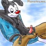 anthro belt black_body black_fur bodily_fluids clothing erection fur genital_fluids jewelry looking_at_viewer male necklace penis precum presenting presenting_penis simple_background slacks solo spreading brainsister animaniacs warner_brothers yakko_warner inkblot mammal 1:1 low_res sketch