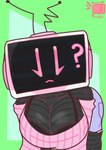 bent_over breasts cleavage clothed clothing curious electronics female for_a_head looking_at_viewer machine not_furry screen screen_face solo solo_focus sweater television topwear anonymous_artist humanoid object_head robot robot_humanoid screen_head tv_head absurd_res hi_res