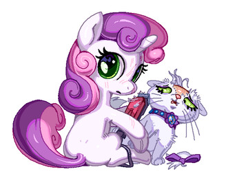 collar duo electric_razor feet female feral fur green_eyes hair hooves horn looking_back multicolored_hair open_mouth pink_hair pink_tail purple_hair purple_tail quadruped razor scratches simple_background tail teeth toes tools two_tone_hair two_tone_tail unicorn_horn white_background white_body white_fur wounded mouseuart friendship_is_magic hasbro my_little_pony mythology opalescence_(mlp) sweetie_belle_(mlp) domestic_cat equid equine felid feline felis mammal mythological_creature mythological_equine unicorn hi_res