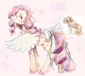 accessory blush bow_accessory bow_ribbon curled_tail curly_hair cutie_mark drill_curls eyelashes feathered_wings feathers female feral fur furgonomics hair hooves ribbons simple_background smile solo tail tail_accessory tail_bow tail_ribbon text wings runkpori hasbro mlp_g1 my_little_pony mythology yum_yum_(mlp_g1) equid equine mammal mythological_creature mythological_equine pegasus digital_media_(artwork) hi_res