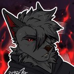 anthro clothing eye_contact glare glaring_at_viewer hair hoodie looking_at_another looking_at_viewer male short_hair solo three-quarter_view topwear artzytea deadeye_(squashyuwu) canid canine canis mammal wolf 1:1 flat_colors headshot_portrait hi_res portrait