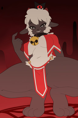 4_toes anthro bell bell_collar biped clothing collar crouching eyebrows feet female fingers looking_at_viewer navel red_clothing spread_legs spreading toes krayboost cult_of_the_lamb massive_monster_(studio) lamb_(cult_of_the_lamb) red_crown_(cult_of_the_lamb) bovid caprine mammal sheep 2026 animated hi_res