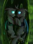 2014 3:4 arthropod blue_eyes blush changeling drone_(mlp) duo eye_contact fangs feral feral_on_feral friendship_is_magic hasbro hi_res horn insect_wings looking_at_another male male/male my_little_pony smile teeth wings xanthor