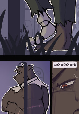 3_panel_comic anthro areola barazoku big_muscles big_nipples big_pecs biped bone bottomwear brown_body brown_fur clothing dialogue eyewear fur glasses huge_pecs male male_anthro muscular muscular_anthro muscular_male nipples pecs phasing shirt solo speech_bubble text topwear torn_clothing torn_shirt torn_topwear white_clothing white_shirt white_topwear wrist_scar king_slabu adrian_(king_slabu) canid canine canis domestic_dog mammal spirit absurd_res comic digital_media_(artwork) english_text hi_res