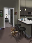 3:4 appliance bowl container counter eevee female feral food food_bowl fruit furniture generation_1_pokemon hi_res kitchen_appliance lamp microwave_oven nintendo nonny18675309 oran_berry pet_bowl photo plant pokemon pokemon_(species) pokemon_berry sink solo stool water_bowl