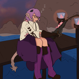 bodily_fluids boots clothed clothing drooling eyes_closed eyewear female fishing fishing_rod footwear glasses gloves hair handwear horn open_mouth pale_skin pink_hair saliva shoes simple_background sleeping solo sunset nivaria final_fantasy final_fantasy_xiv square_enix amphibian animal_humanoid aquatic au_ra axolotl human humanoid mammal mole_salamander salamander scalie scalie_humanoid 1:1 hi_res
