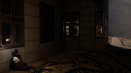 anthro building cuddling duo fog holding_each_other illuminated male resting resting_on_partner sitting draegyn alphazear canid canine fox mammal rexouium 16:9 3d_(artwork) digital_media_(artwork) hi_res widescreen