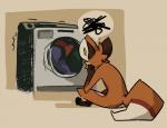 abstract_background annoyed anthro appliance arm_on_leg arm_on_thigh clothing crossed_legs elbow_on_leg elbow_on_thigh laundry_machine machine male nude rear_view simple_background sitting sitting_on_ground solo waiting washing_machine zucchinifuzz canid canine fox mammal 2020 absurd_res digital_media_(artwork) hi_res