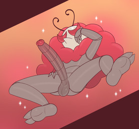 antennae_(anatomy) balls dramatic_pose feet genitals glans gradient_background grey_body grey_penis humanoid_genitalia humanoid_penis hyper_long_penis male penis presenting presenting_penis red_eyes red_glans simple_background soles solo sparkles tuft gemsum hollow_knight:_silksong hollow_knight_(franchise) team_cherry trobbio_(hollow_knight:_silksong) arthropod 2026 hi_res