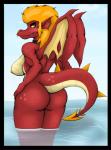 anthro big_breasts breasts butt crossgender ear_piercing female looking_back nipples non-mammal_breasts nude piercing rear_view side_boob solo tail wings jimjamdoodles friendship_is_magic hasbro my_little_pony mythology garble_(mlp) dragon mythological_creature mythological_scalie scalie