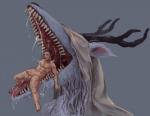 ambiguous_gender antlers bodily_fluids body_in_mouth claws duo erection fur genitals horn in_mouth larger_ambiguous male mawplay nude open_mouth penis saliva sitting sitting_on_tongue size_difference smaller_male teeth tongue white_body white_fur feyhearts bloodborne fromsoftware mythology sony_corporation sony_interactive_entertainment vicar_amelia beast_(bloodborne) canid canine canis human mammal monster mythological_canine mythological_creature werecanid werecanine werecreature werewolf wolf detailed digital_media_(artwork) digital_painting_(artwork) hi_res painting_(artwork)