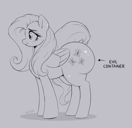 animal_ears big_butt butt eyebrows eyelashes feathered_wings feathers female feral glistening glistening_body hair long_hair pupils quadruped side_butt side_view smile solo standing tail tail_aside text thick_thighs wings godoffury evil_container friendship_is_magic hasbro my_little_pony mythology fluttershy_(mlp) equid equine mammal mythological_creature mythological_equine pegasus hi_res meme