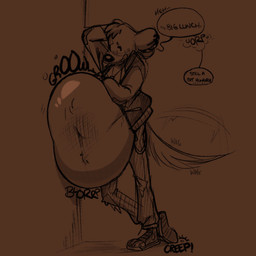 anthro belly big_belly burp_cloud burping clothed clothing deep_navel dialogue femboy huge_belly male male/male navel rumbling_stomach solo creepsterrr tib_(creepsterrr) canid canine canis domestic_dog mammal 1:1 hi_res