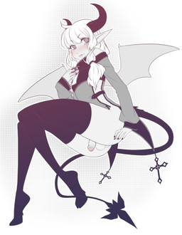 balls blush chain clothed clothing collar cross femboy footwear genitals hair half-erect heart_eyes heart_symbol hooves horn jacket legwear looking_at_viewer male partially_clothed penis smile smirk socks solo thigh_highs thigh_socks topwear white_hair wings suelix demon humanoid digital_media_(artwork) hi_res restricted_palette