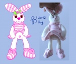 anthro bottomwear clothed clothing exhibitionism female genitals innie_pussy no_underwear pink_clothing plushie pussy skirt solo upskirt young young_anthro young_female sen_grisane_(artist) lagomorph leporid mammal rabbit